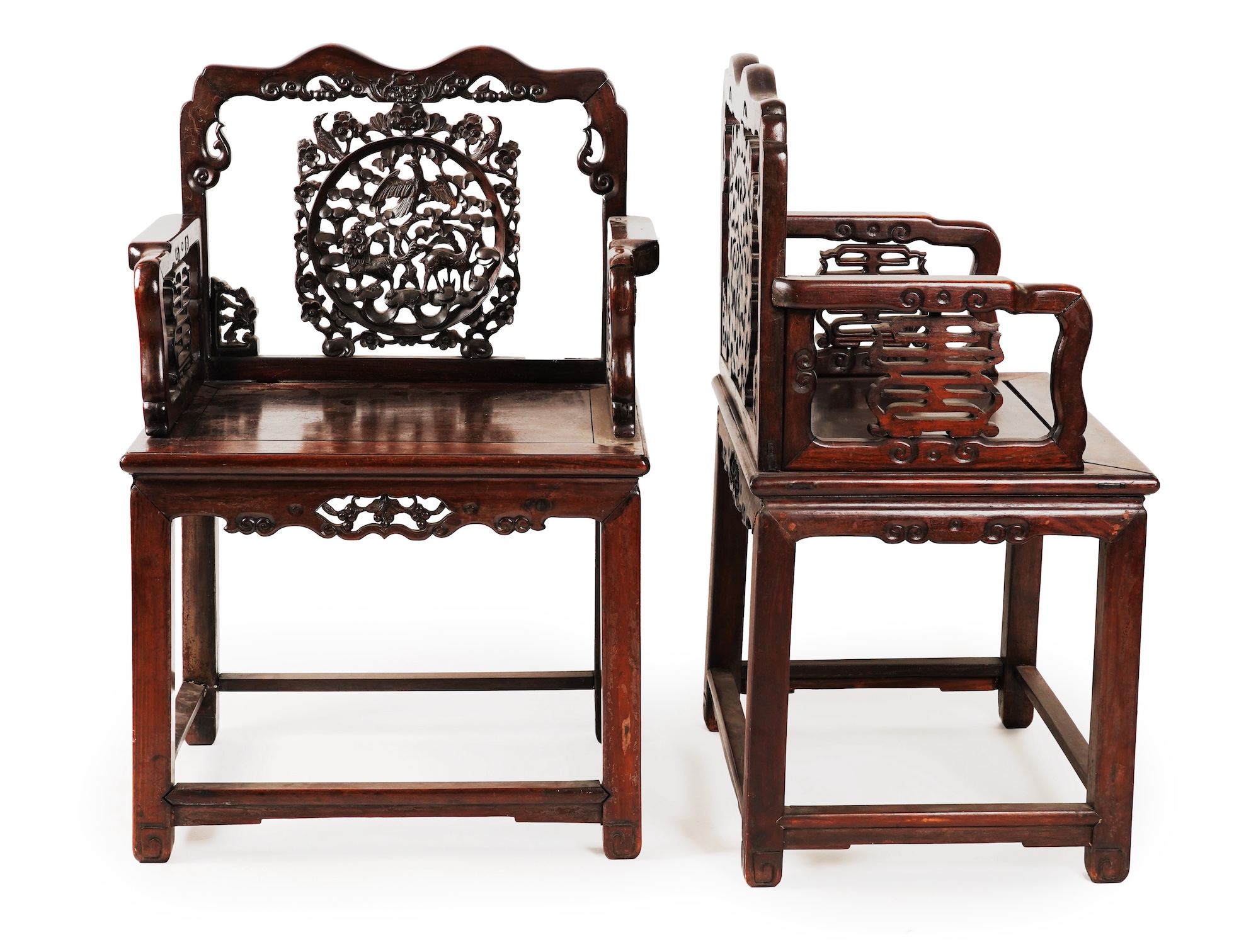 A pair of Chinese hongmu armchairs, late 19th century